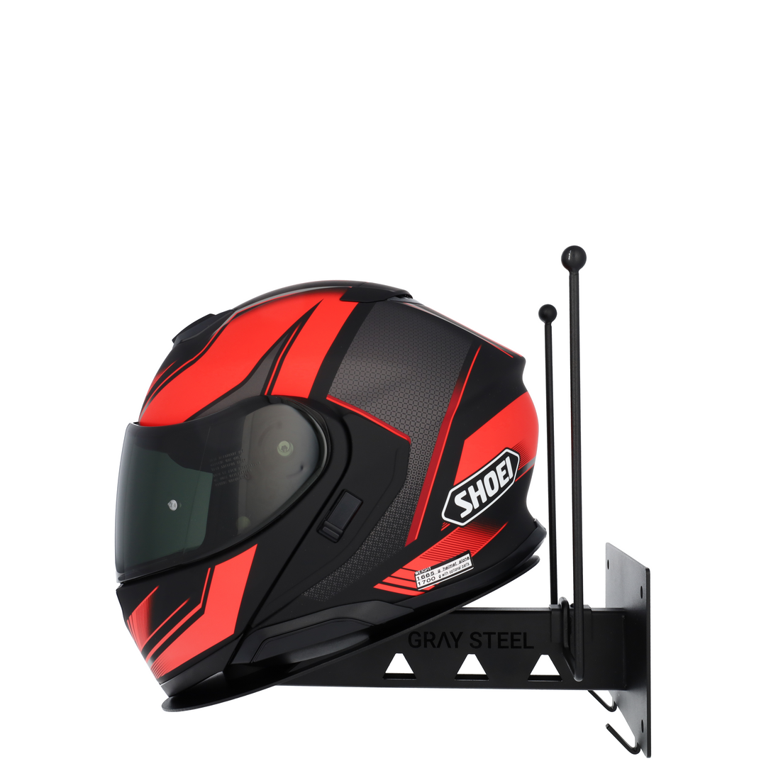 X7 wall mount Matt Black side with helmet 